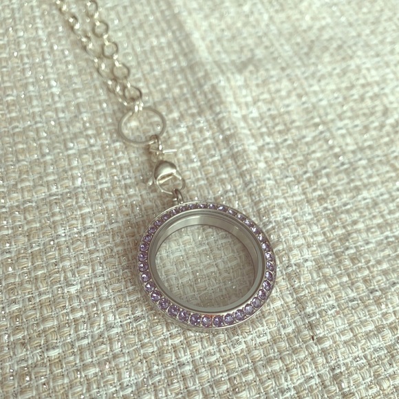 Origami Owl Locket W Purple Crystals And Chain Nwt